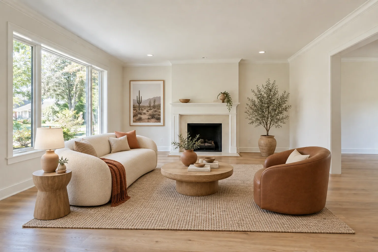 Living room staged in desert modern style